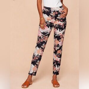 L Spartina 449 Maren Asian Floral Print Slim Crop Pants in Black & Pink
